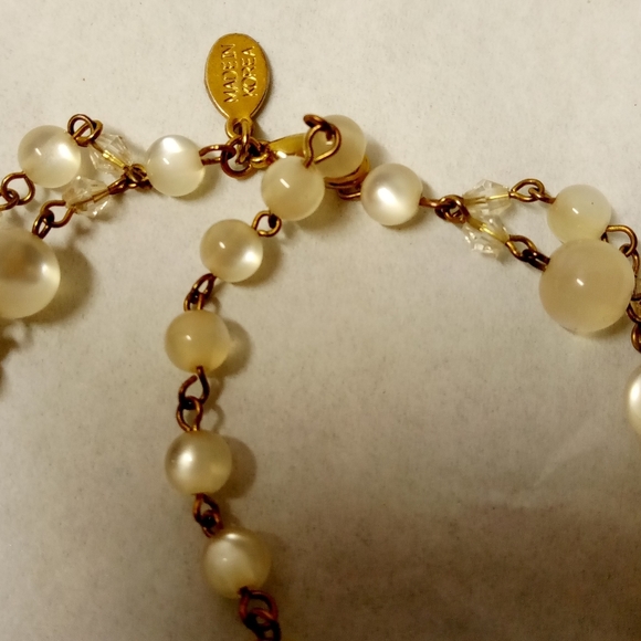 Robert Rose Necklace 2 Strand Cream Beaded Lucite Gold Tone Metal - Picture 3 of 5